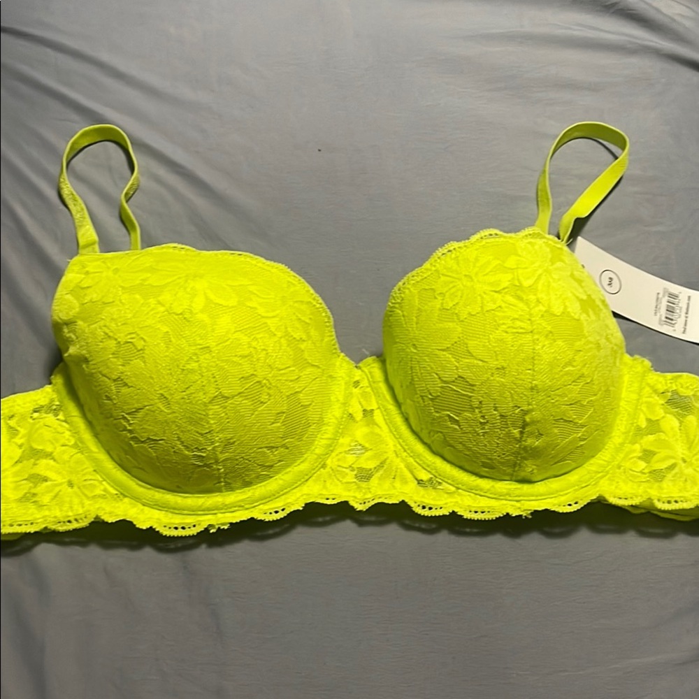 36B Neon Yellow Lace Balconette Bra